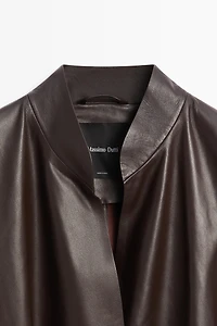 Wrap-front nappa leather jacket with tie detail