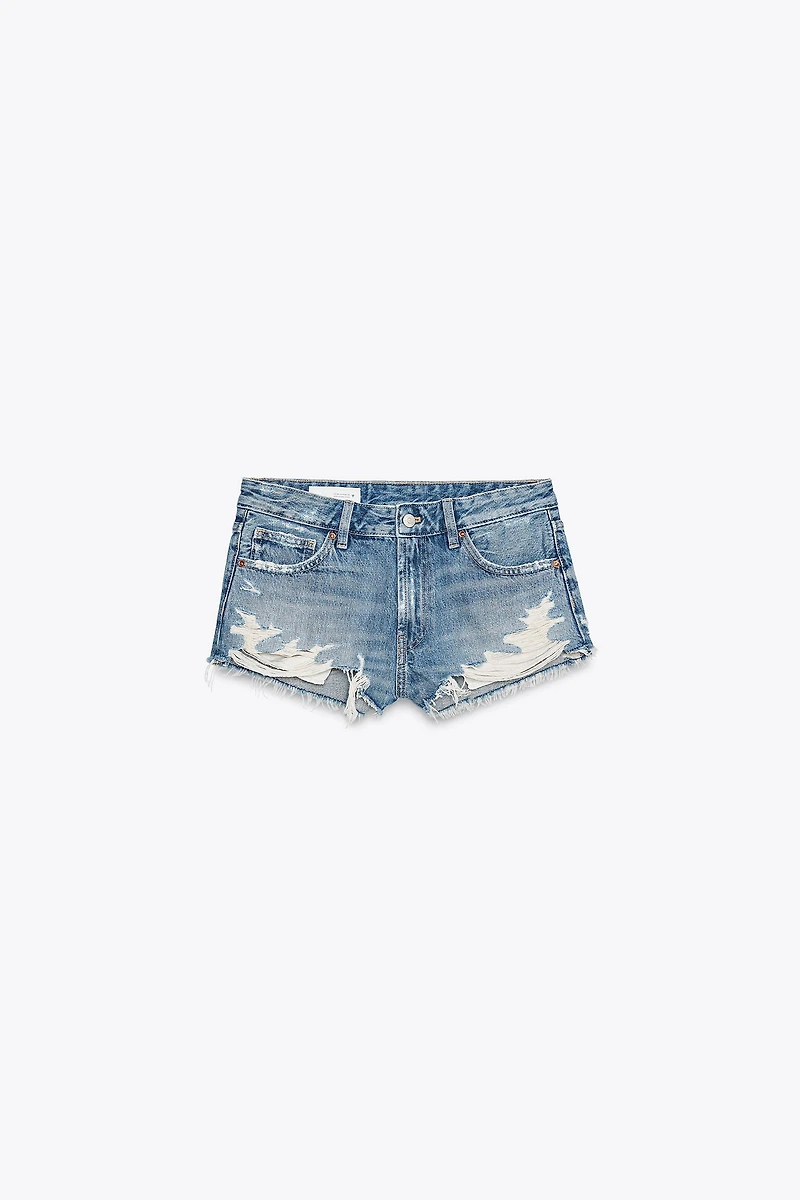 SHORT EN JEAN TRF DÉCHIRÉ TAILLE MI-HAUTE