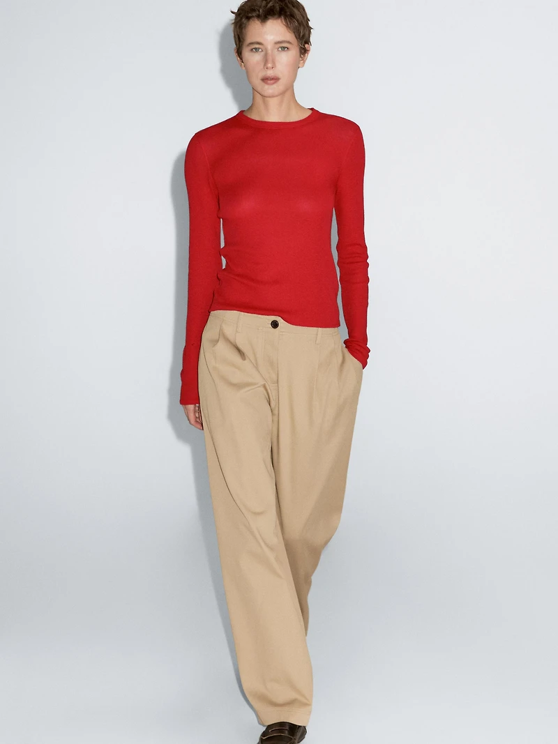 Long-sleeve cotton blend T-shirt