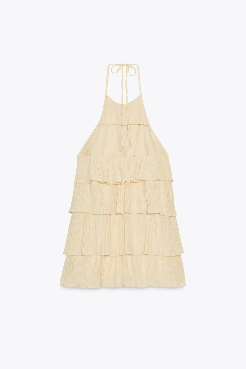 RUFFLED HALTER DRESS