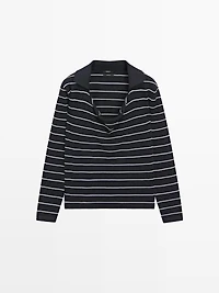 Cotton striped knit polo sweater