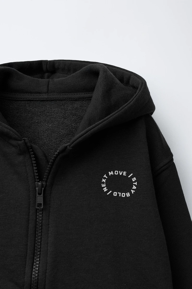 BASIC TEXT ZIP-UP SWEATSHIRT