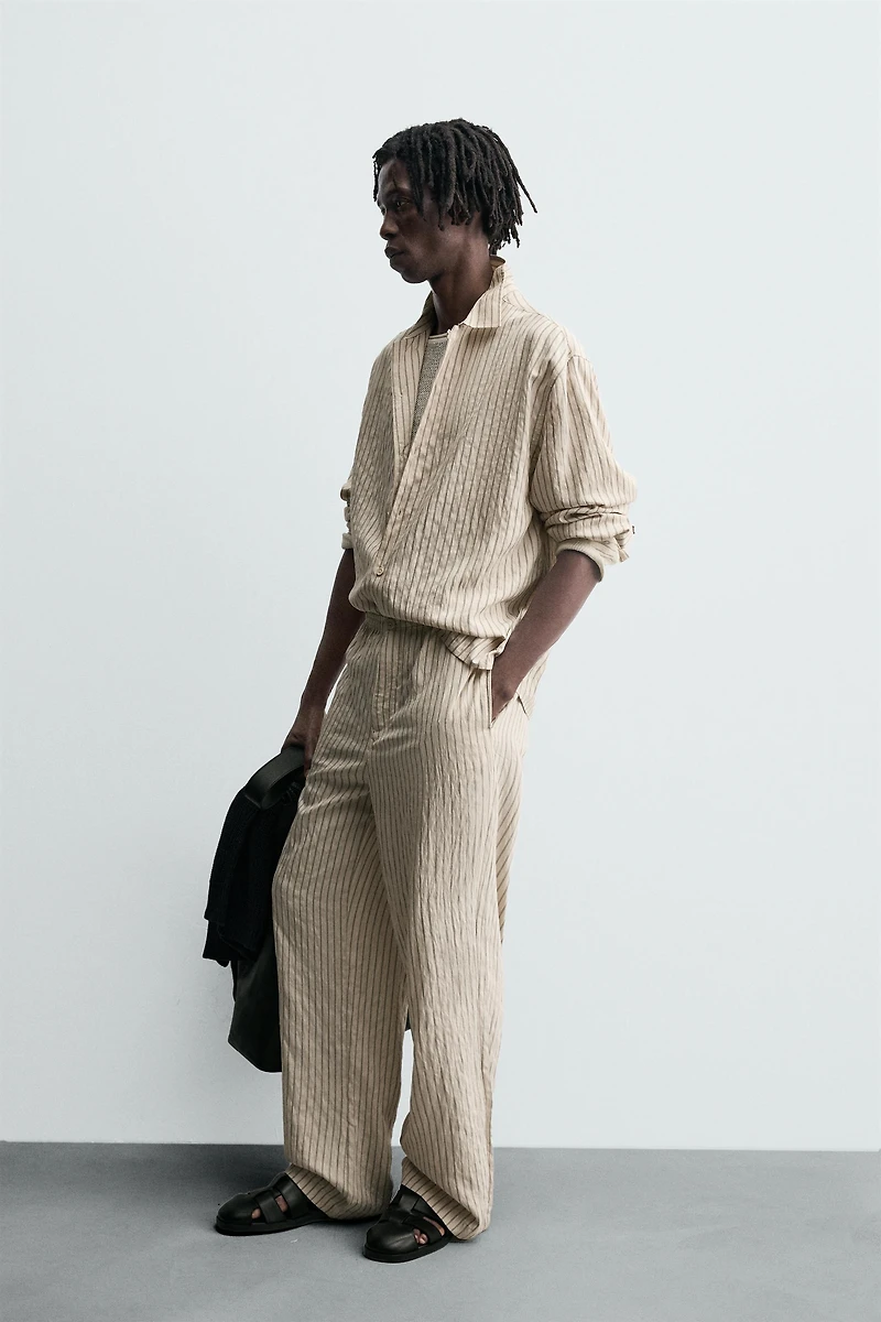 WRINKLED EFFECT STRIPED FLOWY PANTS