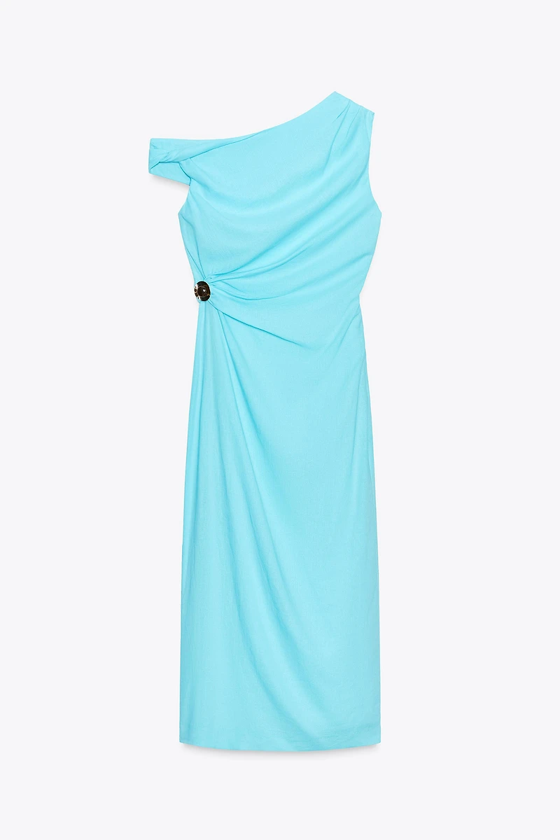 ASYMMETRIC LINEN MIDI DRESS WITH APPLIQUÉ