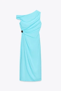 ASYMMETRIC LINEN MIDI DRESS WITH APPLIQUÉ