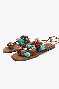 BEADED STRAPPY SANDALS