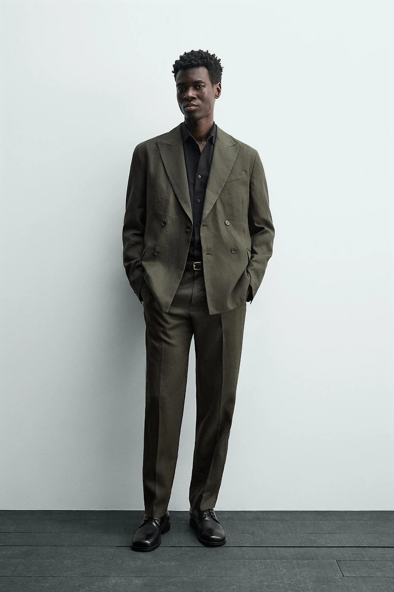 100% LINEN DOUBLE-BREASTED SUIT BLAZER