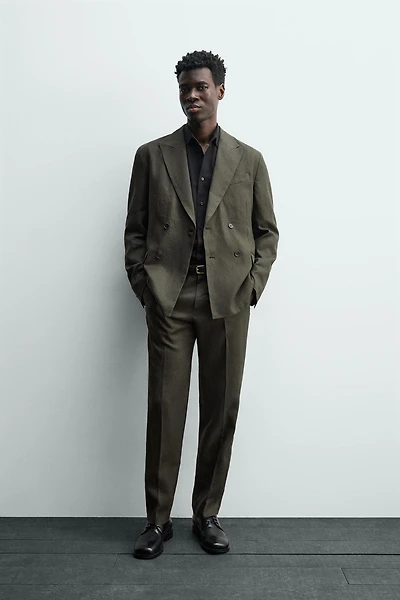 100% LINEN DOUBLE-BREASTED SUIT BLAZER