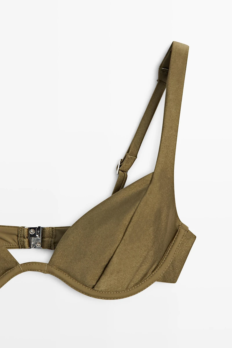 Shimmery gathered underwire bikini top