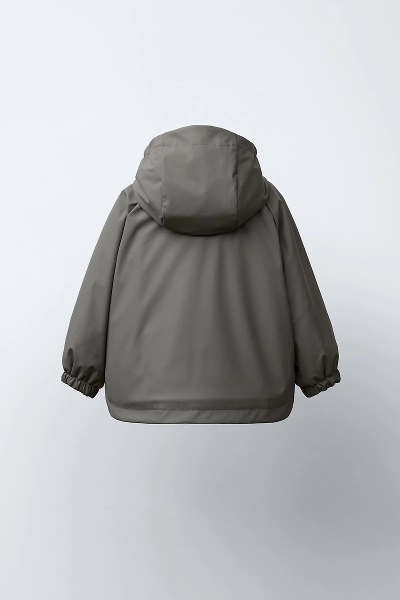 WATER-RESISTANT RUBBERIZED FLEECE-LINED RAINCOAT