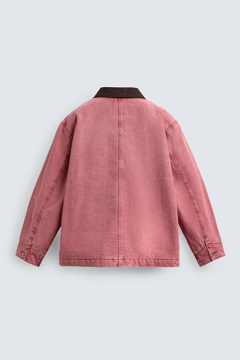 BLOUSON COUPE DÉCONTRACTÉE DÉLAVÉ COL CONTRASTANT