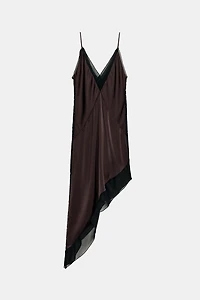 ASYMMETRIC SATIN EFFECT MIDI DRESS