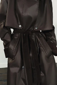 LONG WAXED TRENCH COAT WITH CORDUROY CUFFS