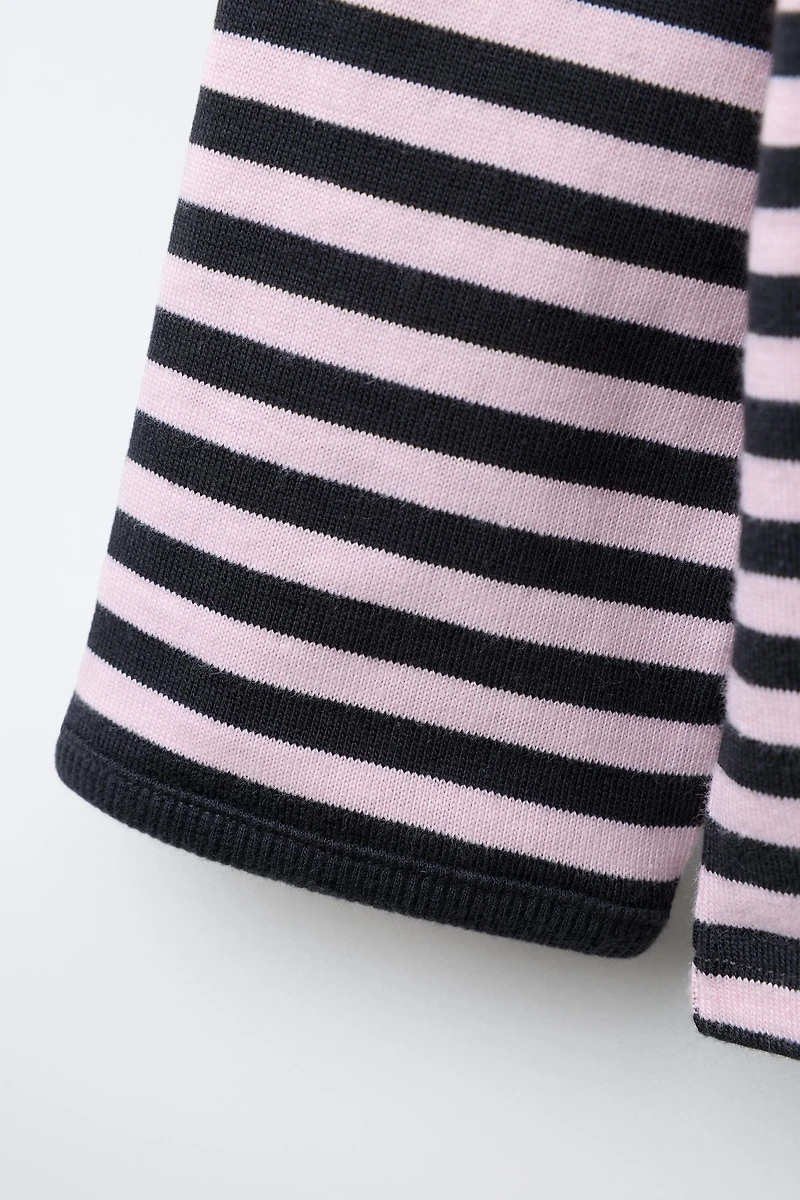 WOVEN STRIPED HEART EMBROIDERY T-SHIRT