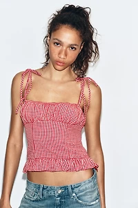 GINGHAM RUCHED TOP
