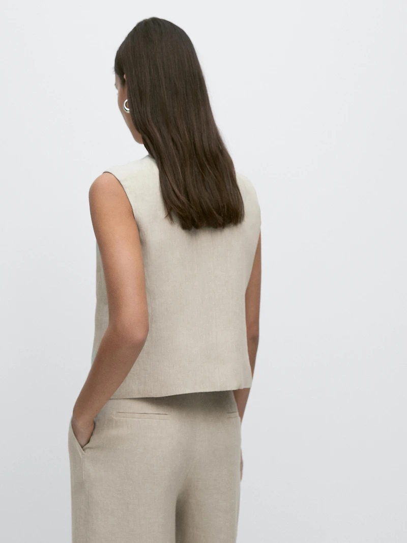 Veste sans manches croisée 100 % lin