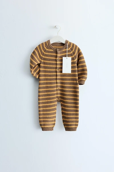 ZARA TIMELESS - COTTON AND WOOL BLEND STRIPED LONG JUMPSUIT