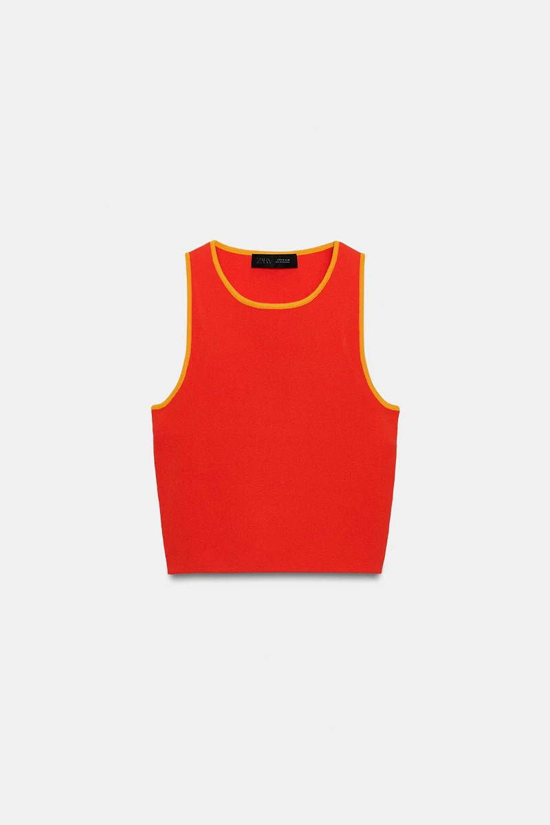CONTRAST PIPING KNIT CROP TOP