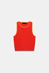 CONTRAST PIPING KNIT CROP TOP