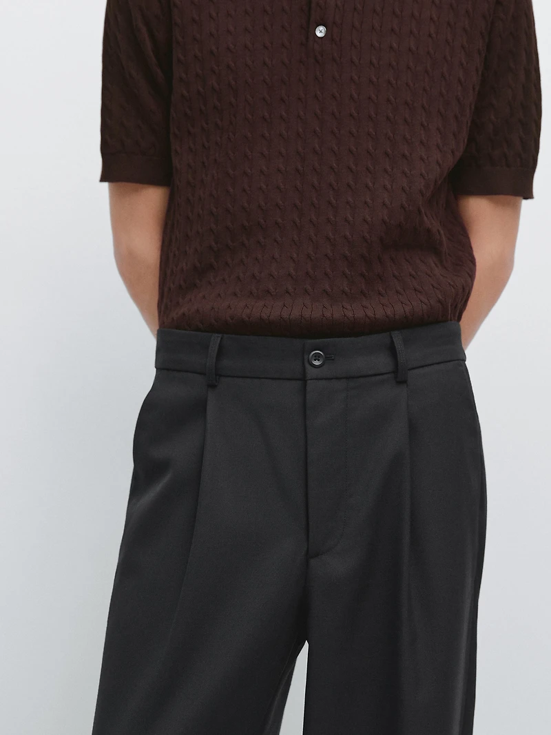 Relaxed fit wool trousers with dart detail