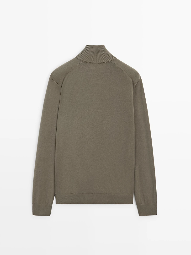 Cotton zip-up knit cardigan