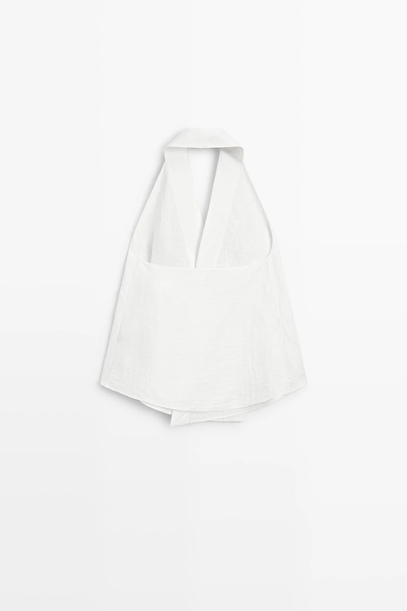 Linen blend crossover halter top