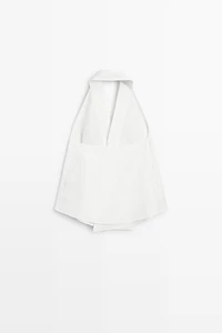 Linen blend crossover halter top