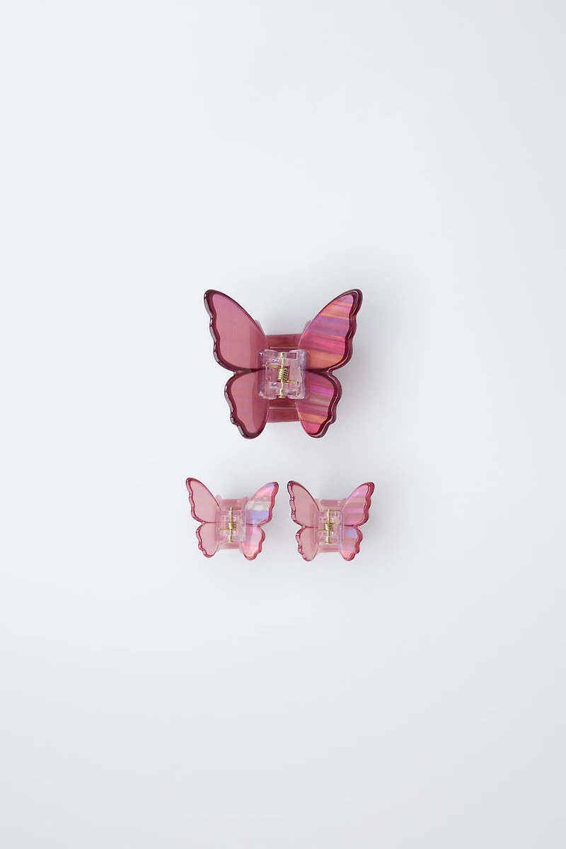 PACK OF THREE BUTTERFLY HAIR CLIPS