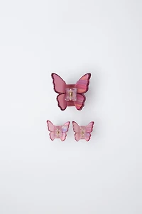 PACK OF THREE BUTTERFLY HAIR CLIPS