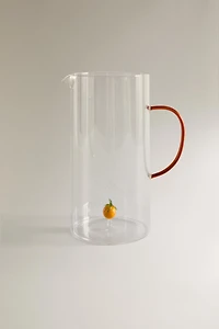 GLASS PITCHER WITH A HANDLE AND ORANGE DETAIL