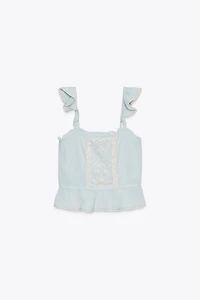 EMBROIDERED RUFFLE TOP