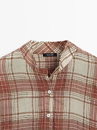 Oversized checked shirt with stand collar