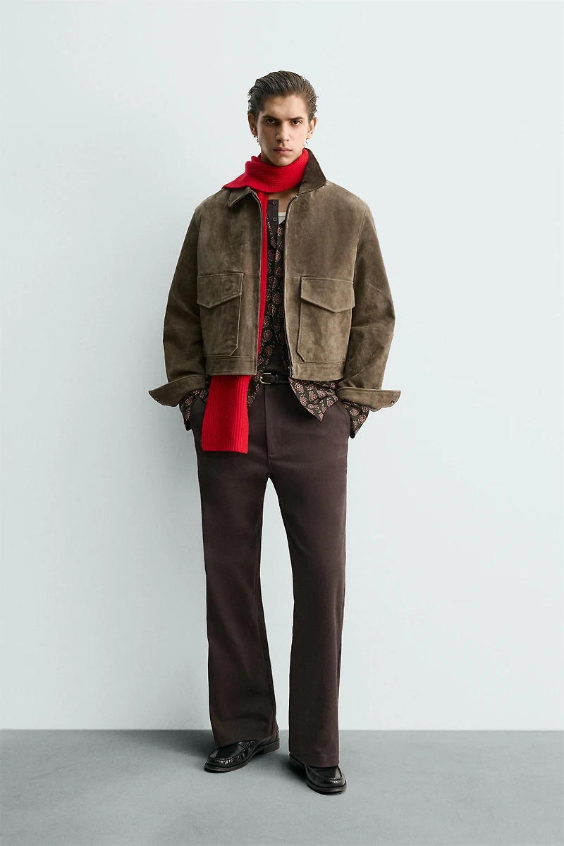 BLOUSON COUPE CARRÉE EN CUIR DE DAIM