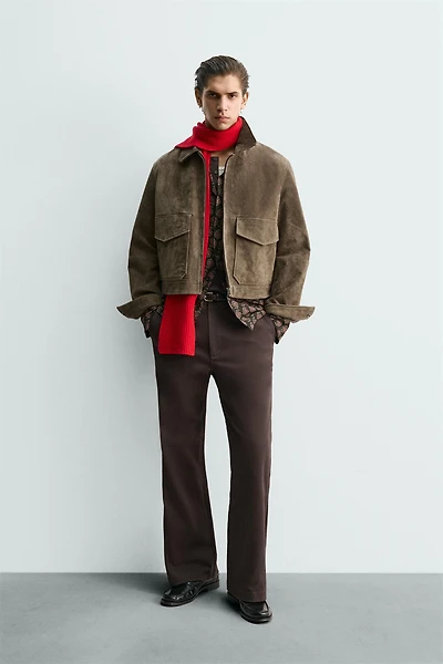 BLOUSON COUPE CARRÉE EN CUIR DE DAIM