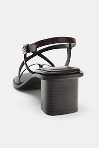 LEATHER WIDE HEEL SANDALS
