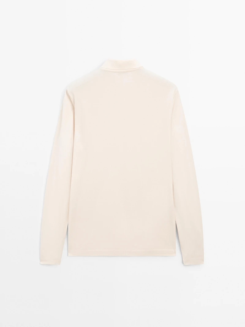 Long sleeve mercerised cotton piqué polo shirt