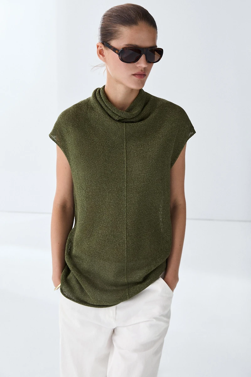 Draped high neck knit top