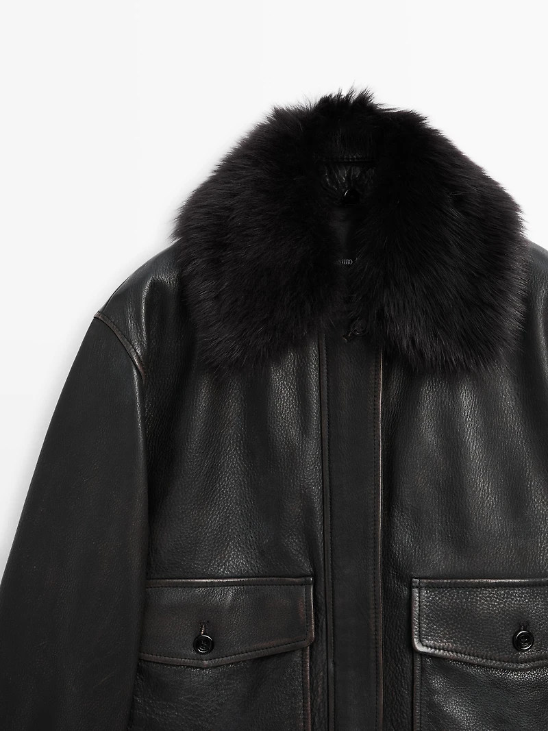 Nappa leather jacket with lambskin collar