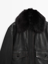 Nappa leather jacket with lambskin collar