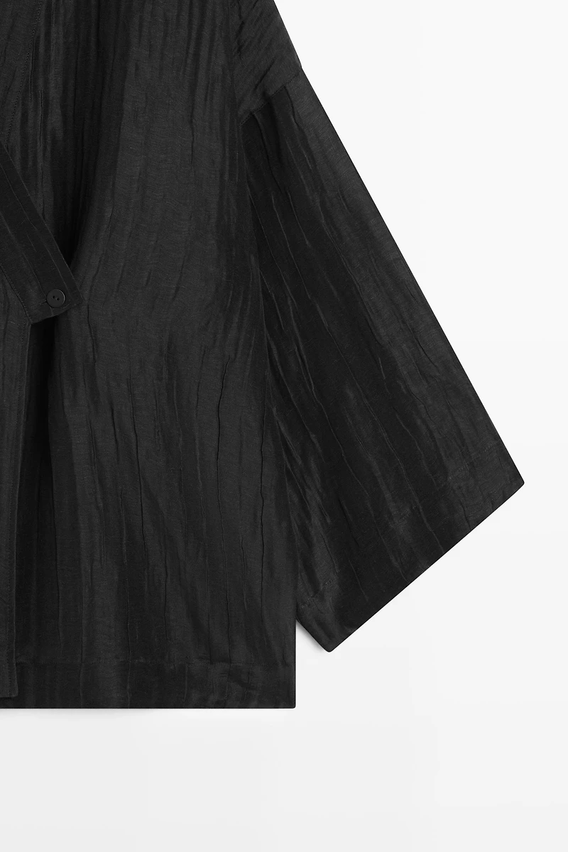 Textured linen blend V-neck kimono