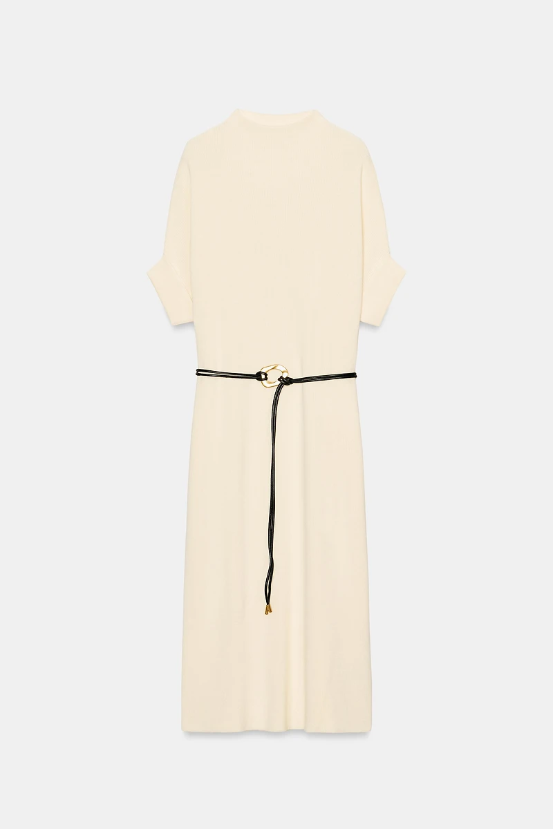 KNIT BELTED DRESS