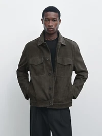 Veste poches cuir daim