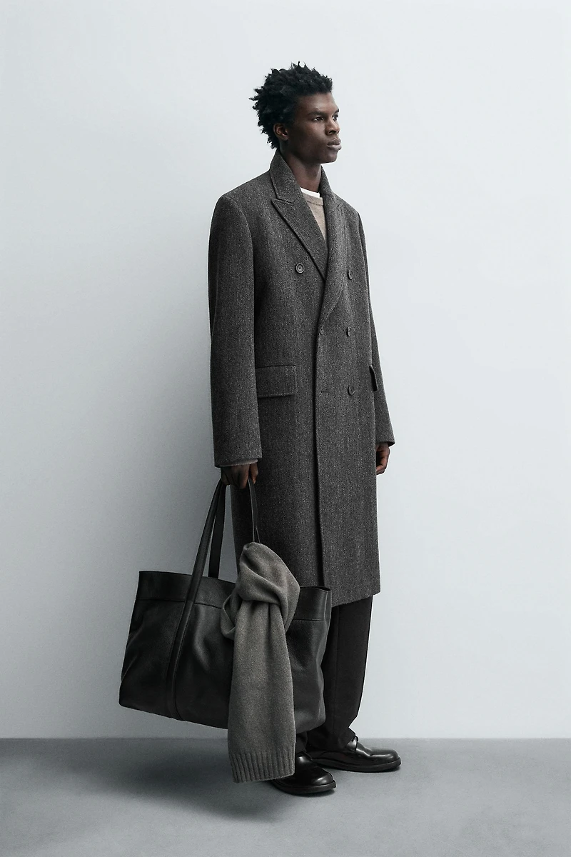 LIMITED EDITION HERRINGBONE DOUBLE BREASTED WOOL BLEND COAT
