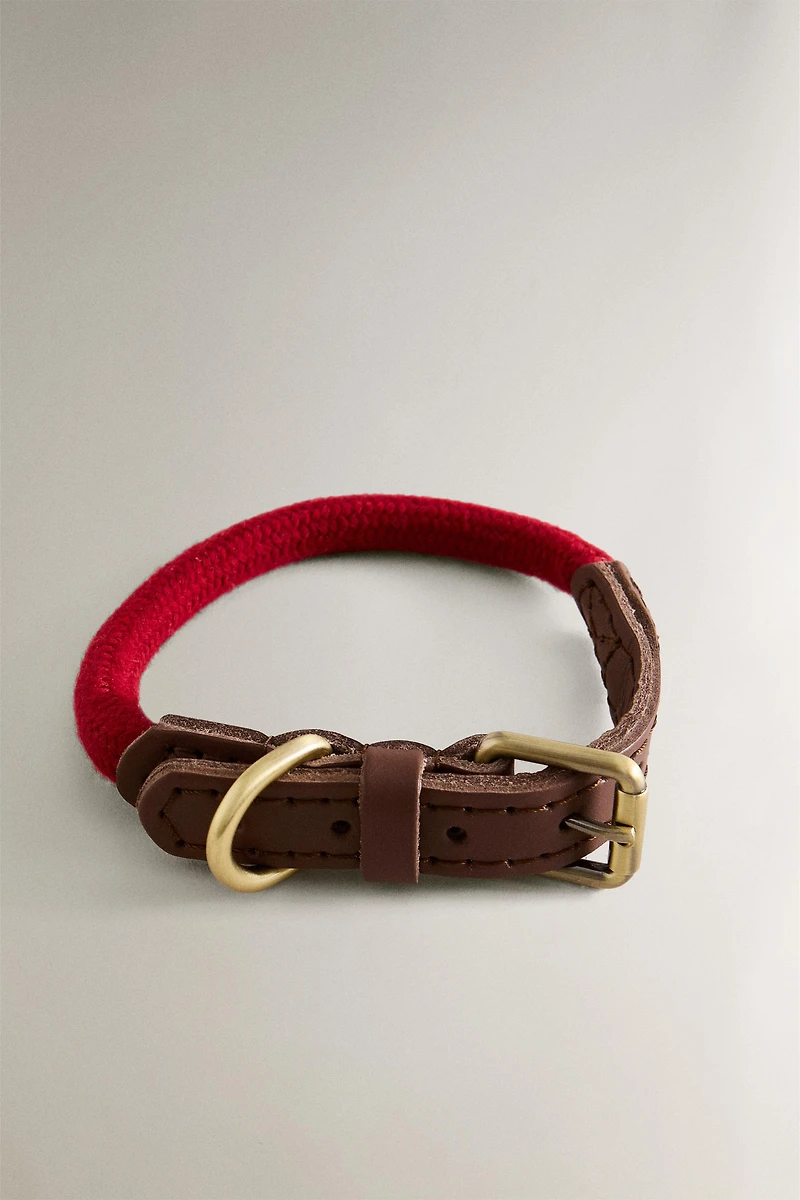 LEATHER AND ROPE DOG NECKLACE
