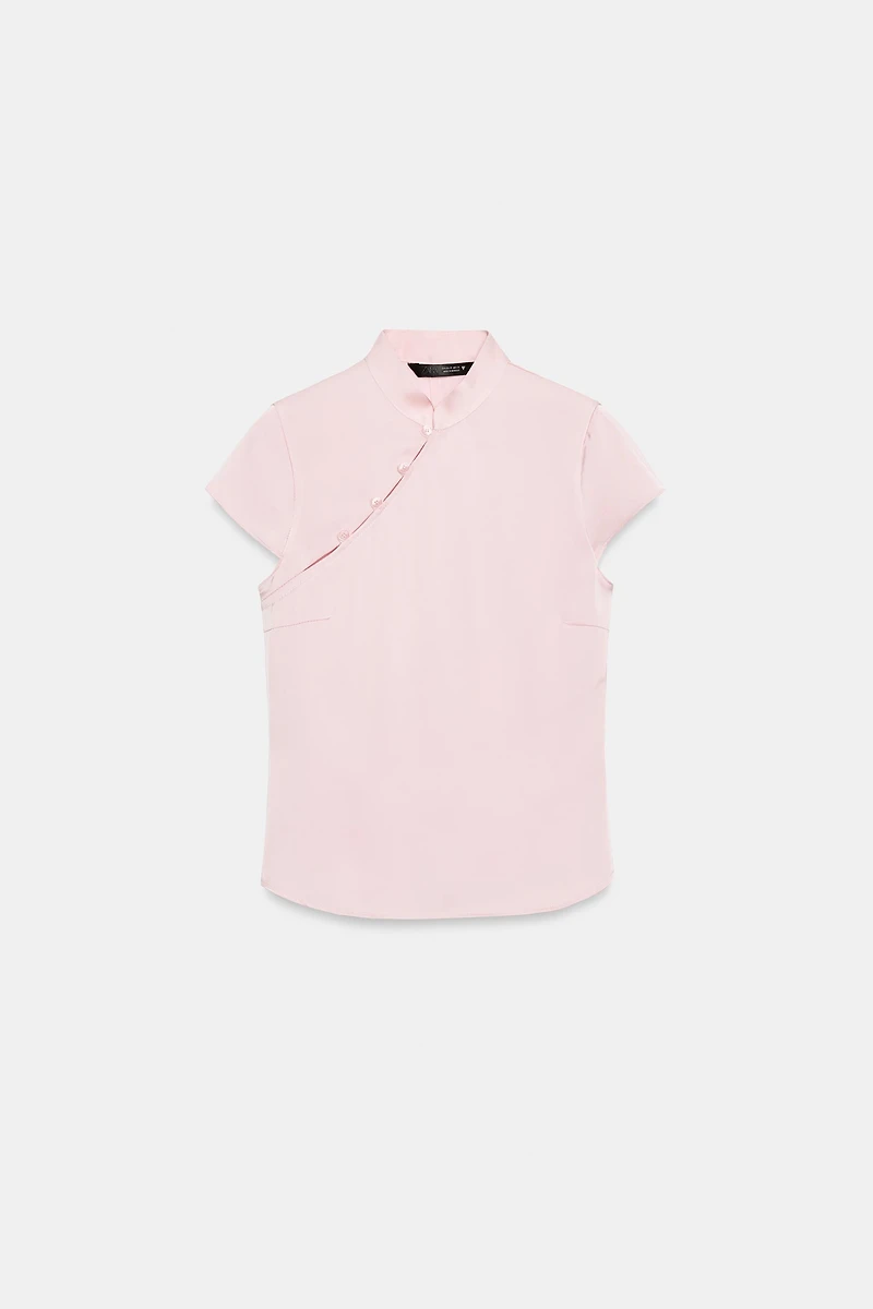 SATIN EFFECT TOP WITH SIDE BUTTONS