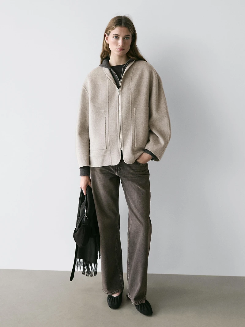 Zip-up wool blend coat