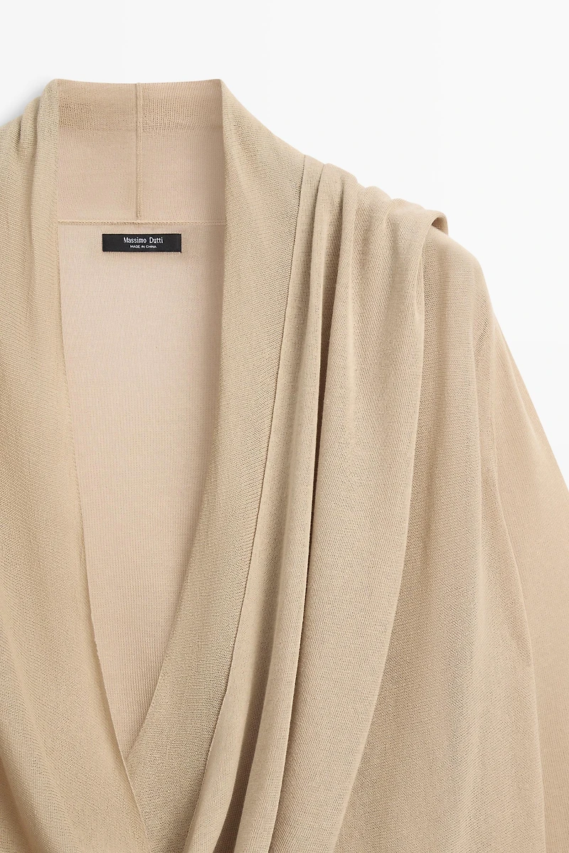 Draped wrap-effect knit cardigan