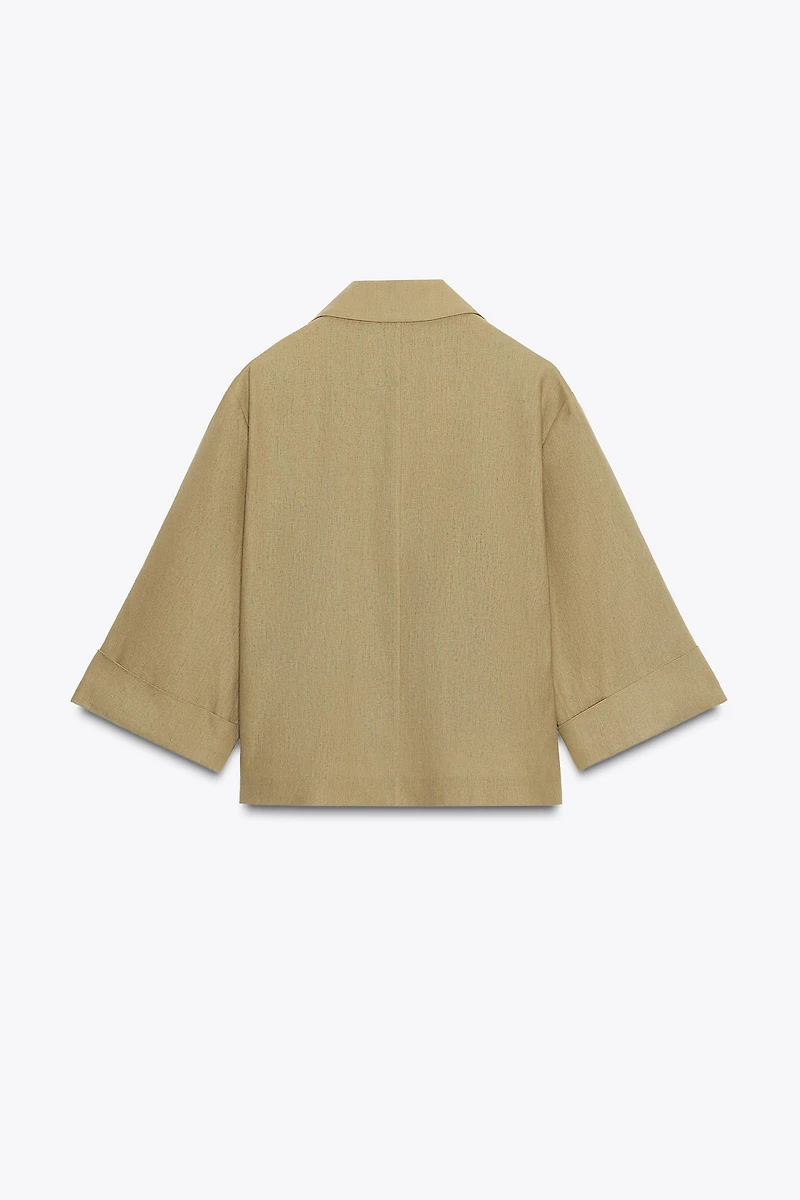 BLAZER COURTE CROISÉE AVEC LIN