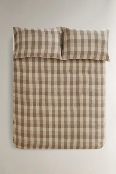 HOUSSE DE COUETTE LIN CARREAUX