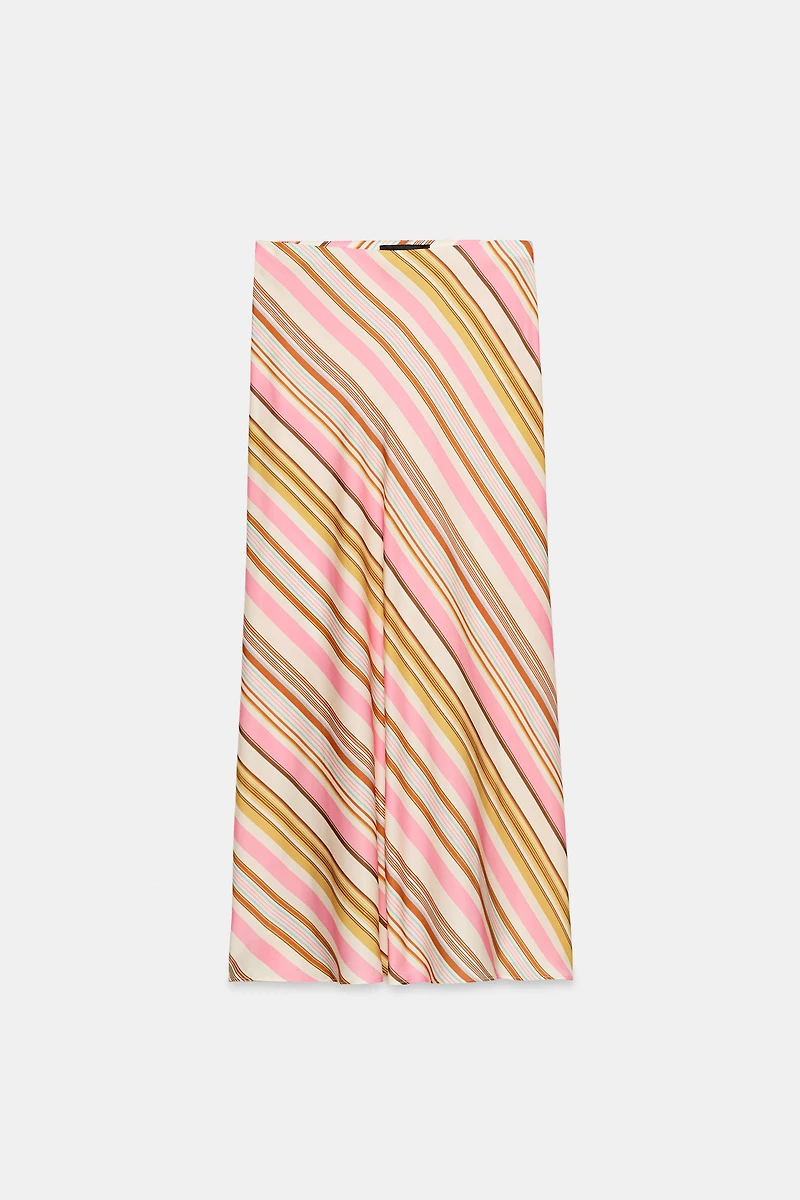 STRIPED SATIN MIDI SKIRT